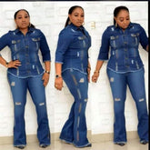 Women's Jeans Set Stretch Fabric Flared Cotton Printed Jeans  - Acapparelstore